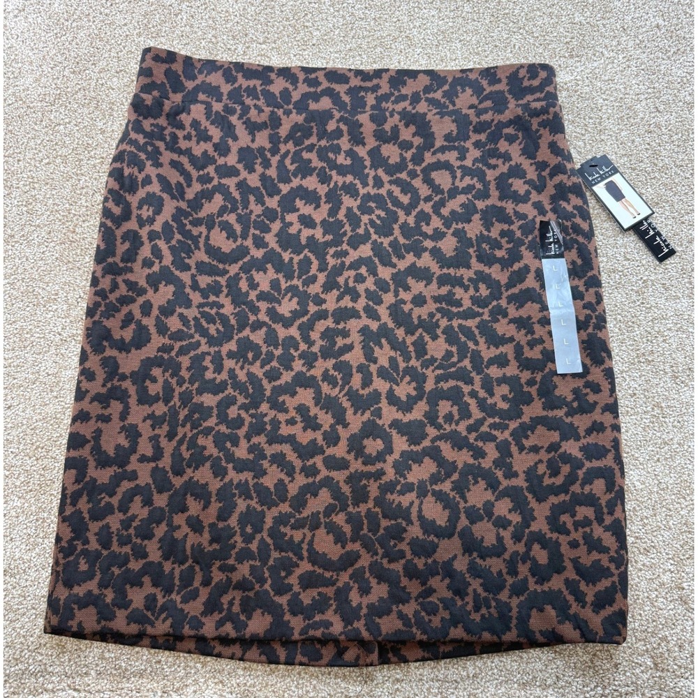 Nicole Miller New York Brown Leopard Pencil Skirt Womens Large Animal NEW Fall